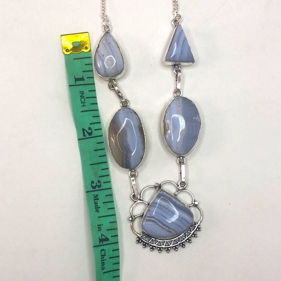 Sterling Silver 925 Lace Agate Gemstone Necklace - Picture 11 of 12